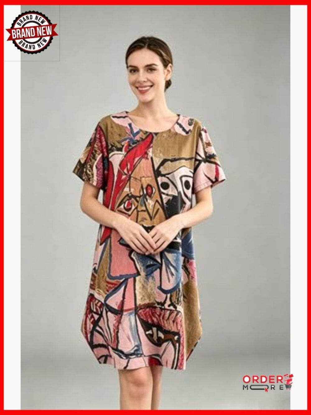 Casual Midi T-Shirt Dress with Pockets Short Sleeve Loose Fit - Picture 2 of 7